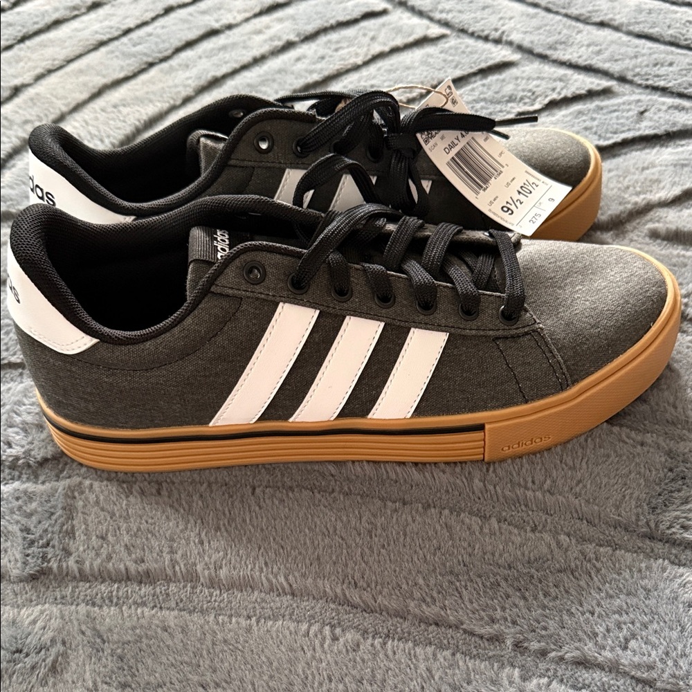Adidas Men's Charcoal and White Sneakers with Tan Sole